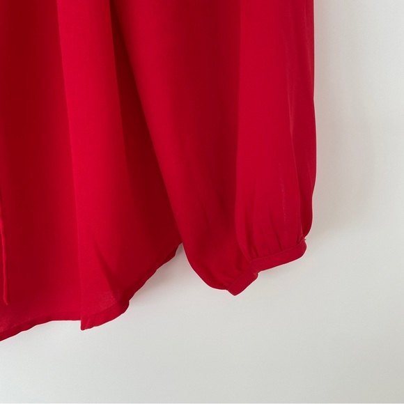 VIOLET & CLAIRE RED V NECK BLOUSE WITH YOKE AND BISHOP SLEEVES, LARGE - Picture 9 of 13